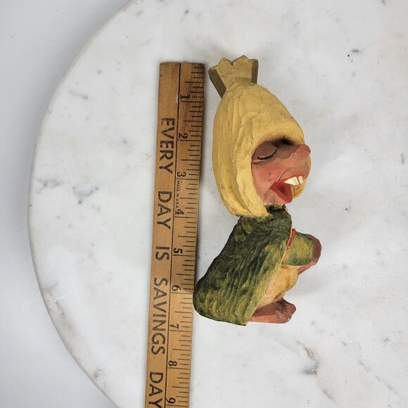 VTG Henning Norway Hand Carved Wooden Troll King Crown Folk Art 6” Signed - Picture 9 of 12